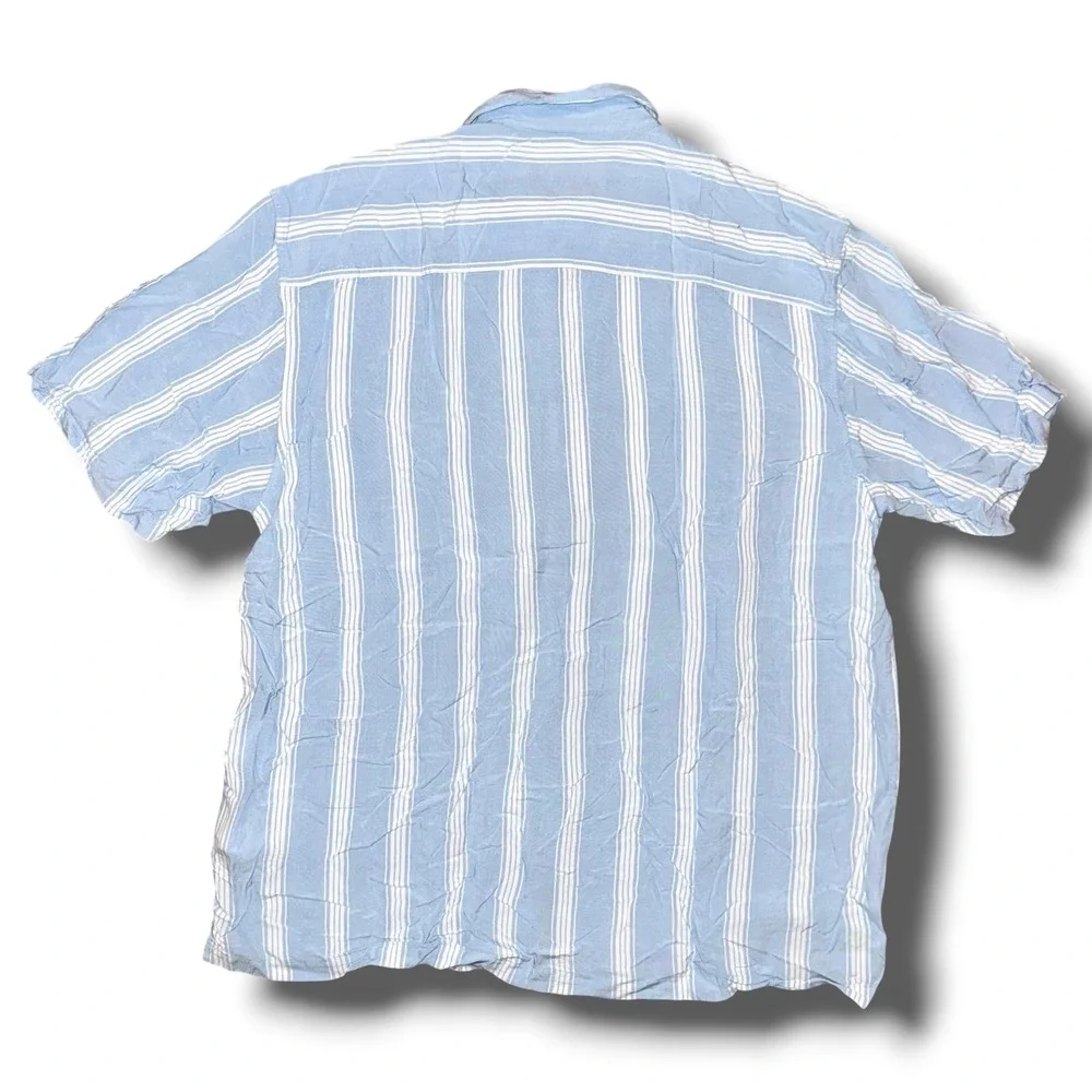 Carhartt WIP Men XXL SS Chester Shirt Light Blue White Striped Viscose Button Up - Picture 3 of 4
